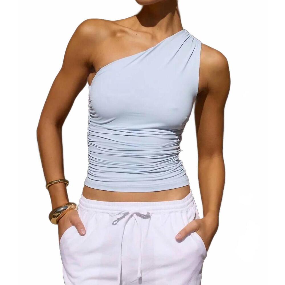 NEW RUNWAY davey one shoulder top in ice blue